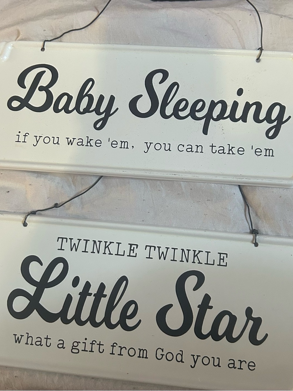 Baby Sleeping / Little Star Nursery Wall Signs - Black on White